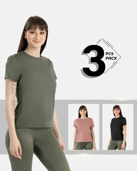 T-shirt second-skin z nylonu i elastanu – 3-pak