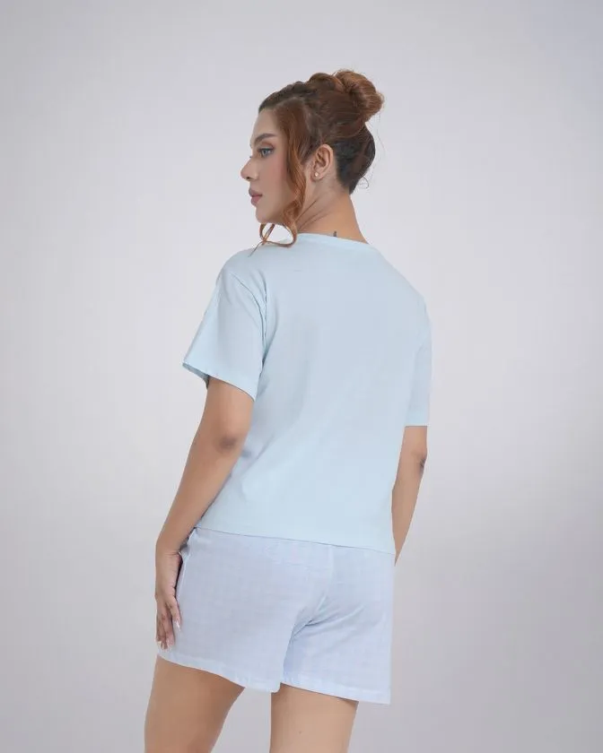 Zestaw do spania damski – t-shirt z krótkim rękawem i szorty