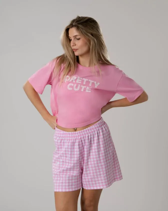 Zestaw do spania damski – t-shirt z krótkim rękawem i szorty