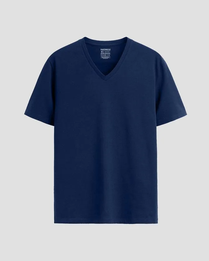 T-shirt z V-neck z miękkiej bawełny